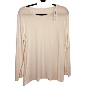 Chicos Womens Long-Sleeve Cream Top Size 3 Lightweight 100% Cotton Casual Wear‎